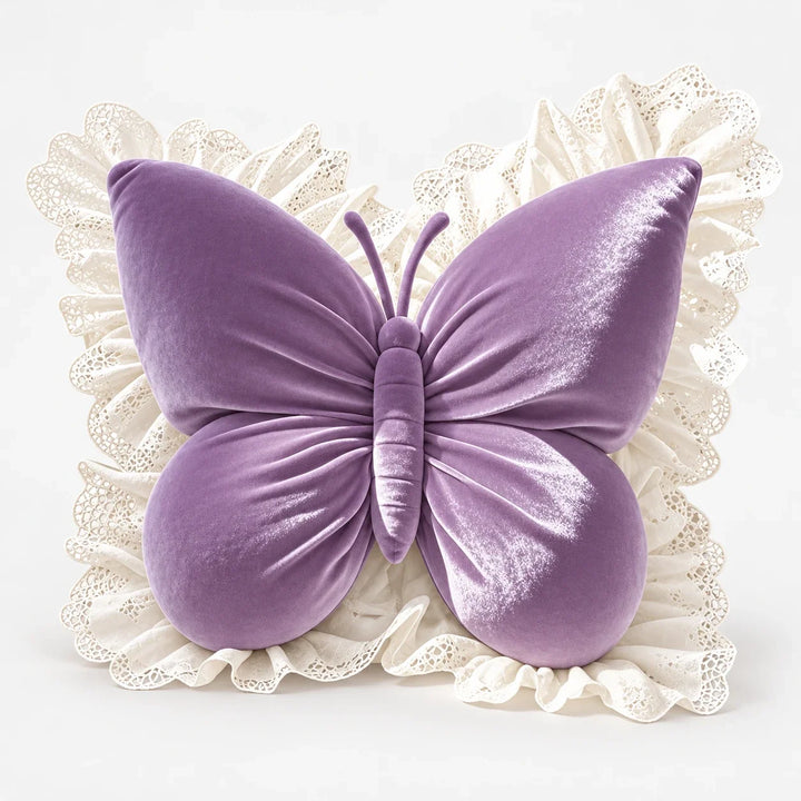 Lacewing – Velvet-Look Butterfly Lace-Trim Throw Pillow