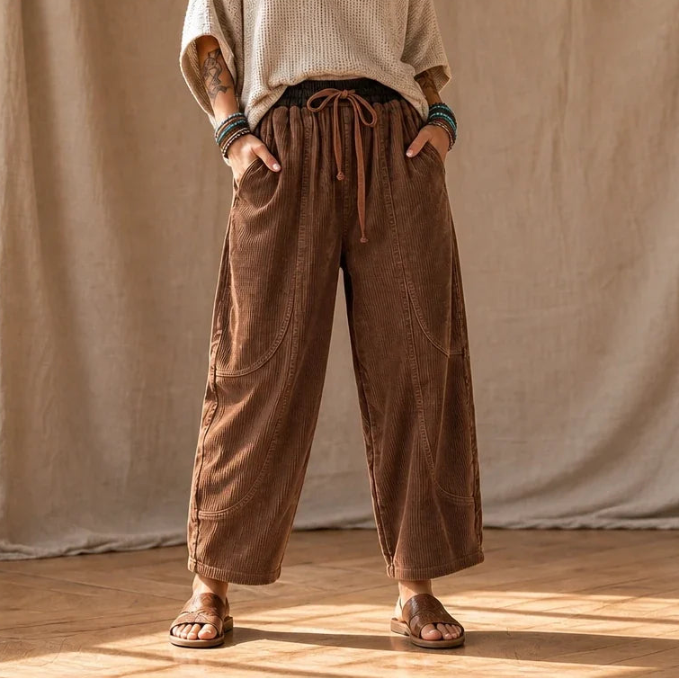 Cordelia – Ribbed Corduroy-Look Lantern Pants