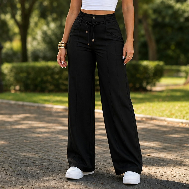 Formelle – High-Waisted Straight-Leg Seam-Front Trousers