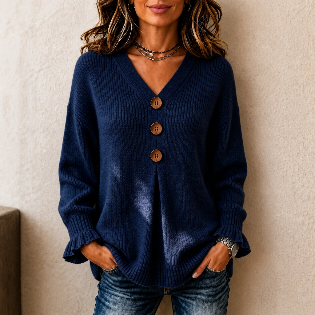 Wearbella – V-Neck Ribbed Knit Pullover Sweater