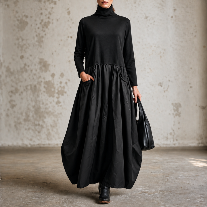 Sloane – Oversized High-Neck Gathered Maxi Dress