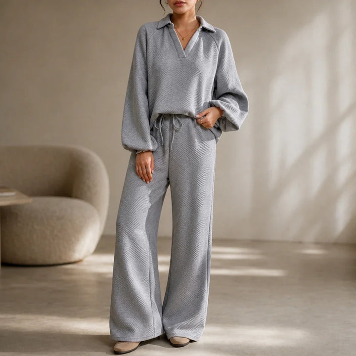 Polora – Knitted Polo Top And Wide-Leg Trouser Set