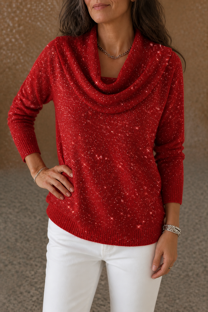 Sparkle – Shimmer Cowl-Neck Long Sleeve Top