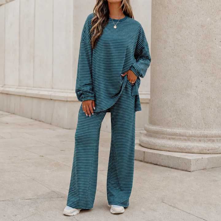 Stripe & Ease – Striped Pullover And Wide-Leg Pants Set