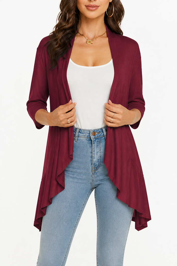 Wearbella – 3/4 Sleeve Open Front Waterfall Cardigan