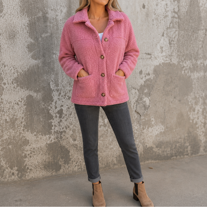 Ariane – Curly Faux-Fur Button-Front Jacket
