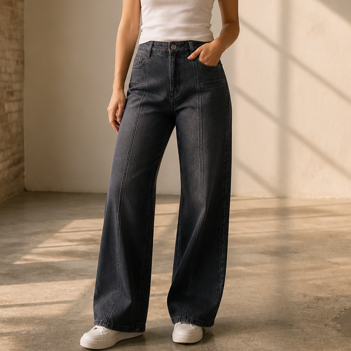 Longline Denim – High-Waisted Wide-Leg Seam Jeans