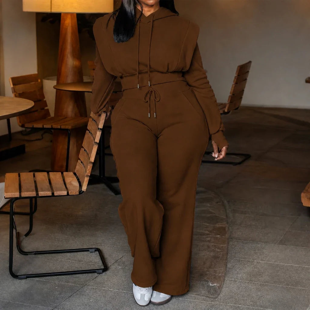 Easewear – Cropped Hoodie And Wide-Leg Sweatpants Set
