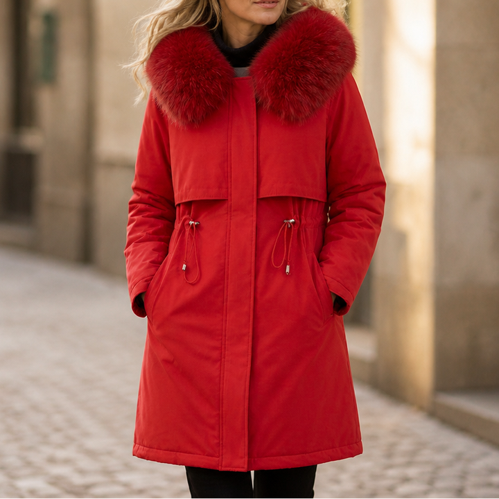 Velora – Hooded Mid-Length Faux-Fur Coat