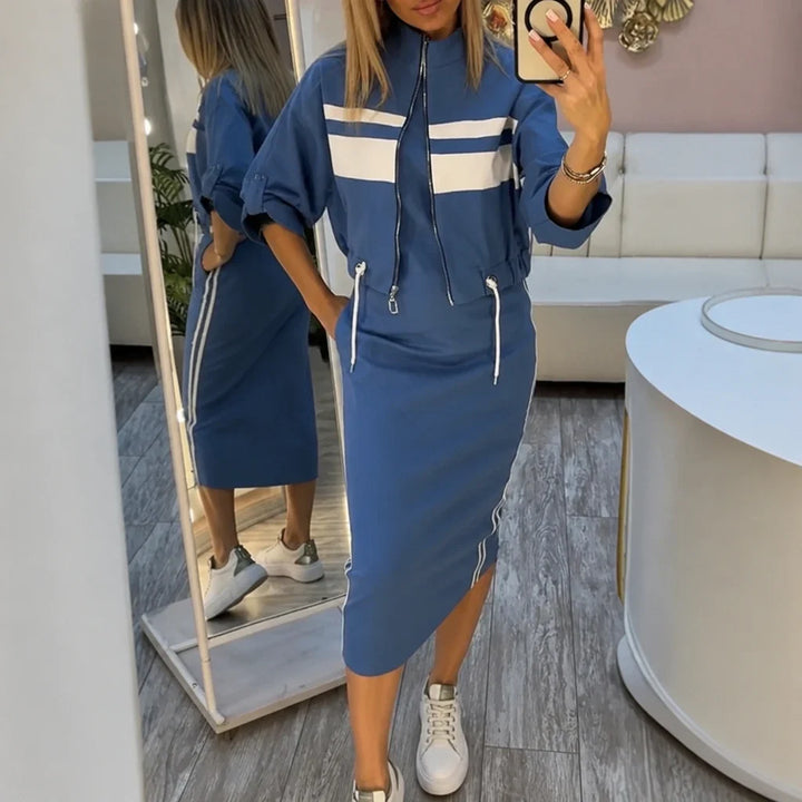 Stripe & Shape – Striped Bomber Jacket And Pencil Skirt Set