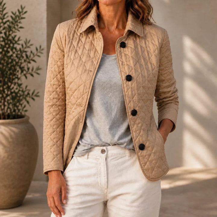 Loredana – Button-Front Quilted Mid-Season Jacket