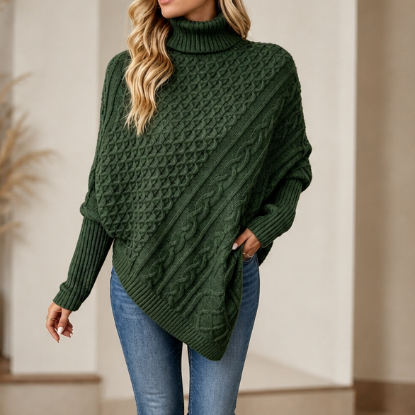 Cable & Cove – Cable-Knit Turtleneck Poncho Sweater