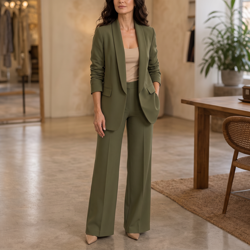 Marlowe Set – Shawl-Collar Blazer And Wide-Leg Pants Set