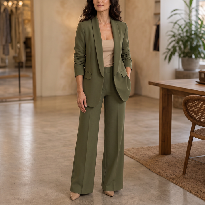 Marlowe Set – Shawl-Collar Blazer And Wide-Leg Pants Set