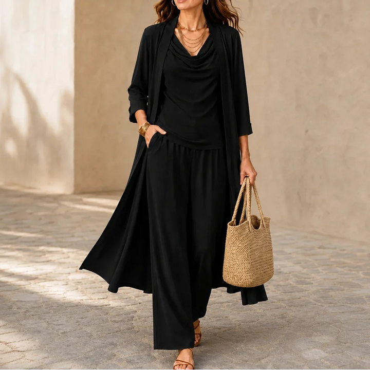 Layerelle – Three-Piece Top, Pants And Cardigan Set