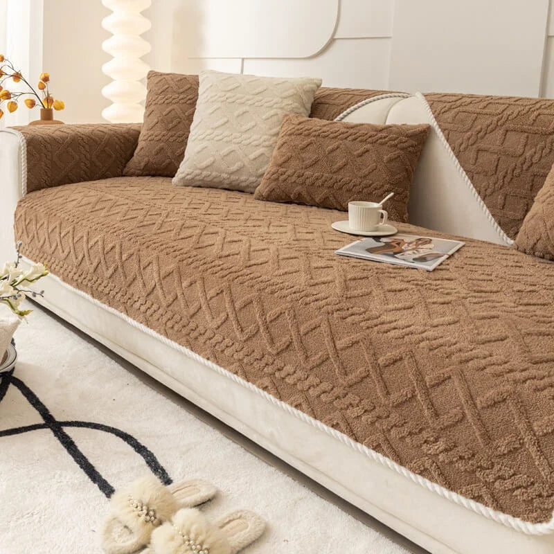 Crosselle – Cross-Grid Velvet-Look Sofa Cover