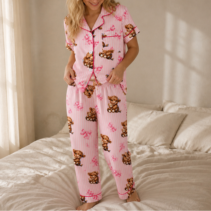 Highland Haven – Highland Cow Print Three-Piece Pajama Set