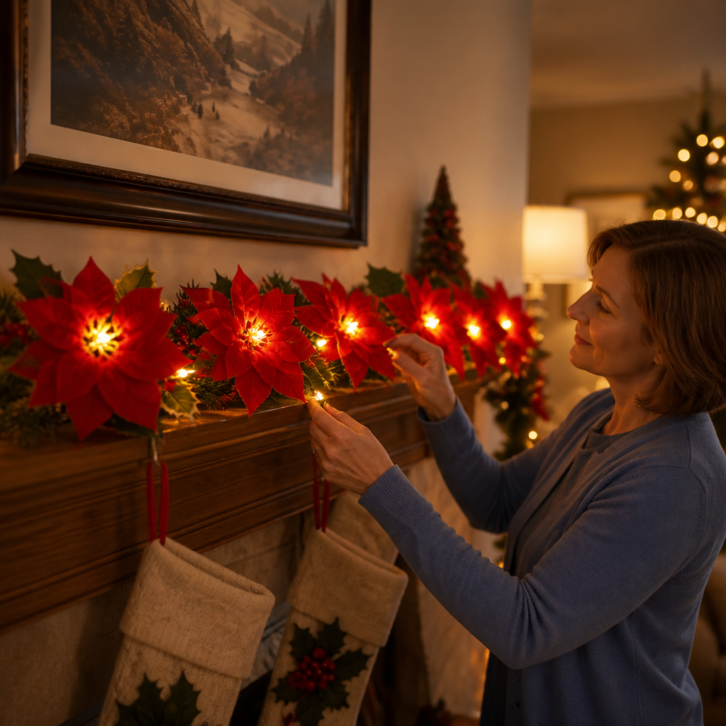 Hollyvia – Poinsettia LED Light-Up Garland