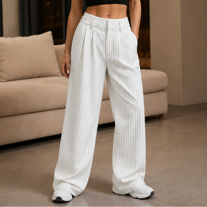 Wearbella – Pinstripe High-Waist Wide-Leg Trousers