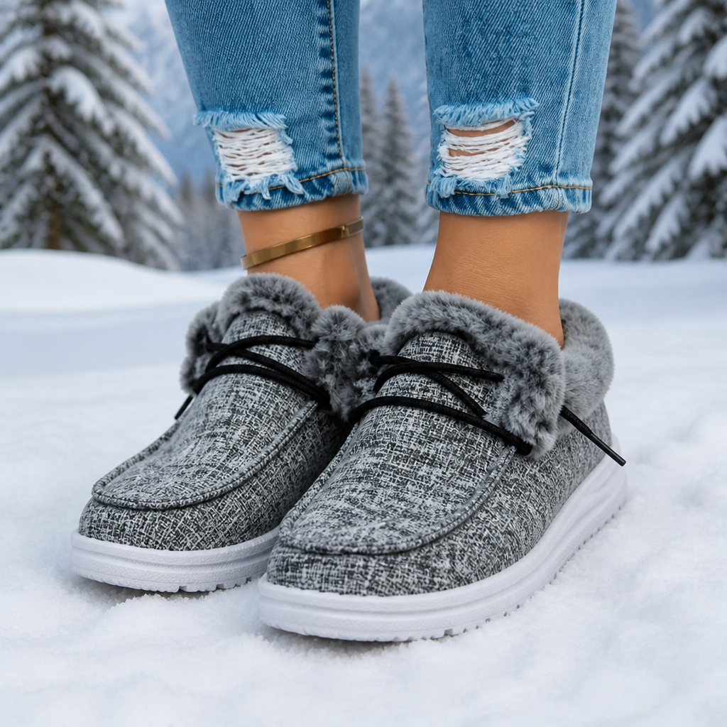Veluna – Plush-Lined Canvas Slip-On Winter Shoes