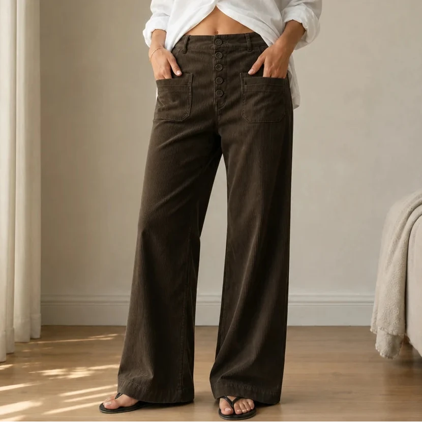 Veloura – High-Waisted Striped Velvet Flare Pants