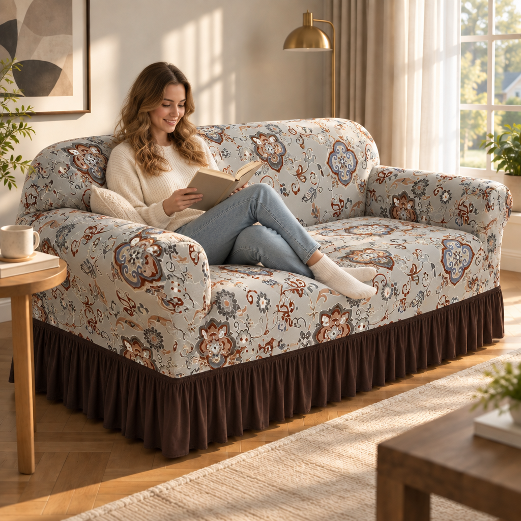 Wrapsody – High-Stretch Ruffled Skirt Sofa Slipcover