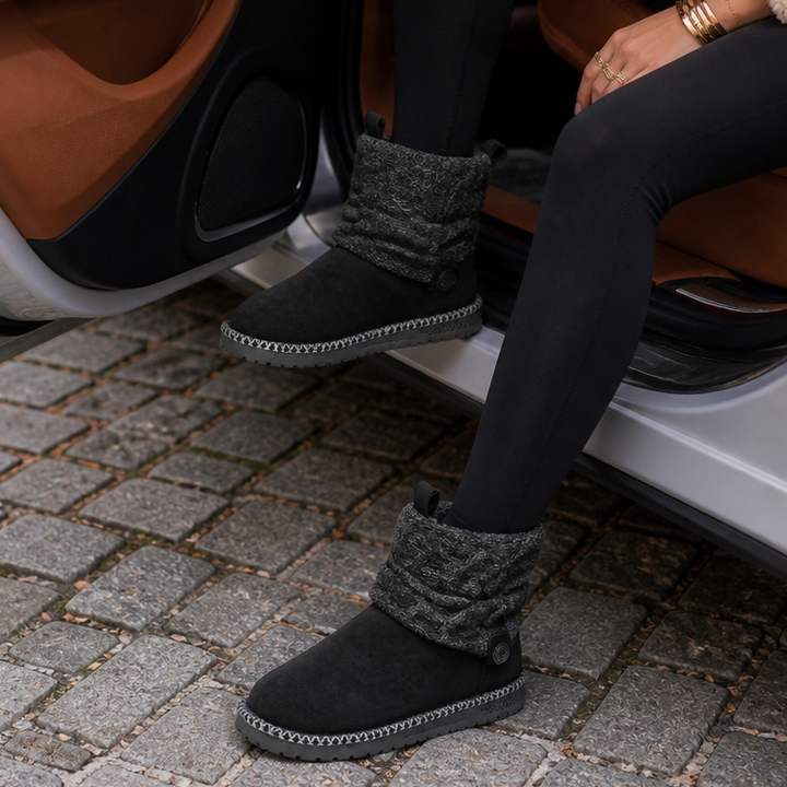 Coziva – Cable-Knit Cuffed Mid-Calf Suede Boots