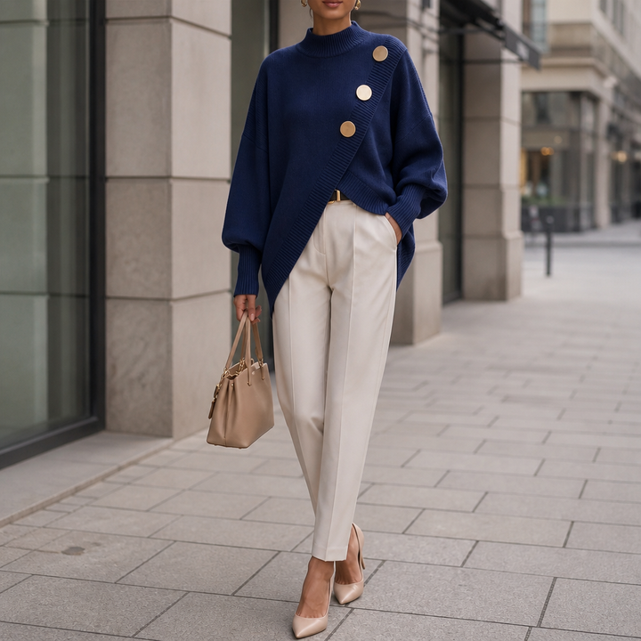Wearbella – Asymmetric Wrap-Front Lantern Sleeve Sweater