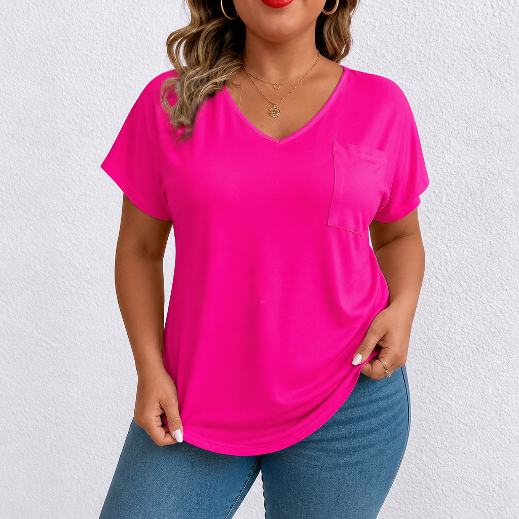 Draperie – V-Neck Dolman Sleeve High-Low Hem Tee
