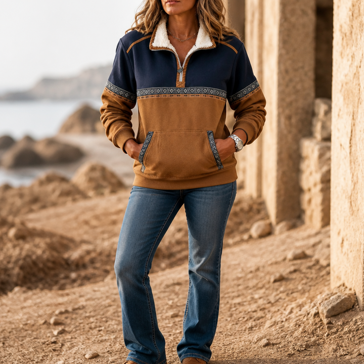 Cozyform – Sherpa Collar Colorblock Half-Zip Pullover