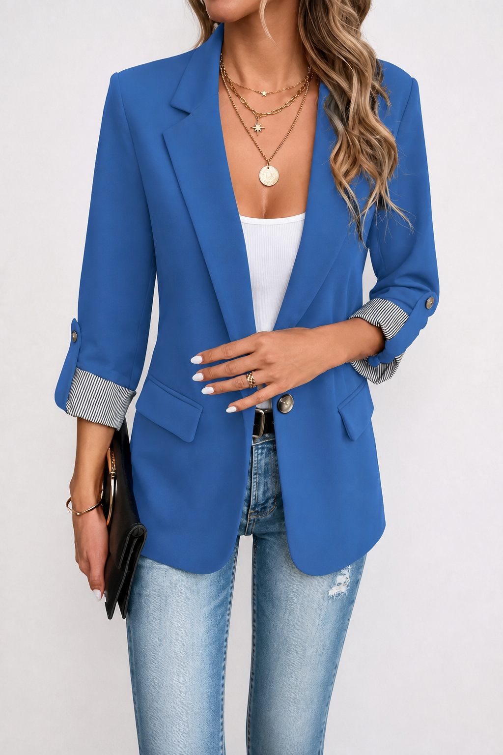 Cuffley – Striped-Cuff Roll-Sleeve Tailored Blazer
