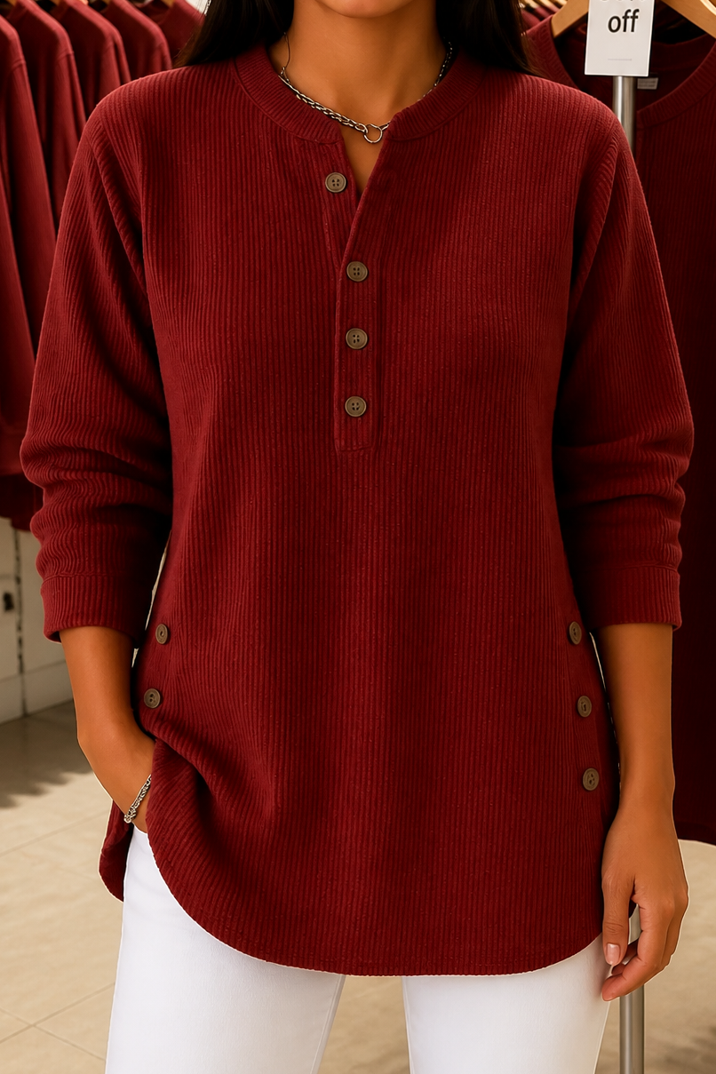 Corduvie – Button-Up Corduroy-Look Henley Top