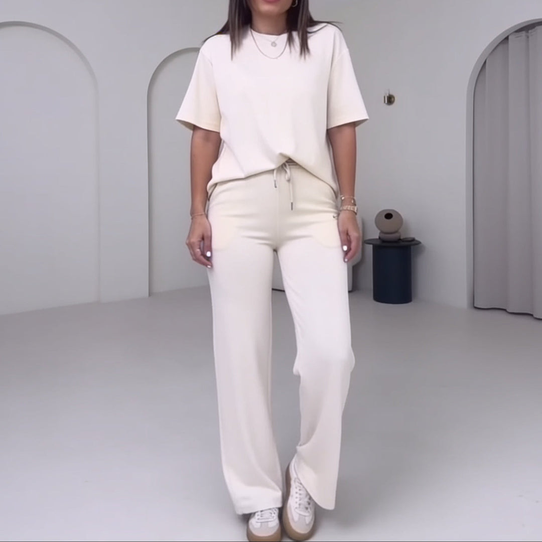 Wearday – Solid Short-Sleeve Top And Pants Set