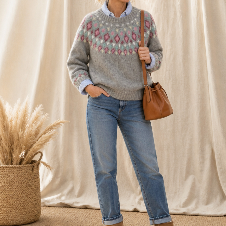 Mayfair Isle – Fair Isle Yoke Crew Neck Pullover Sweater