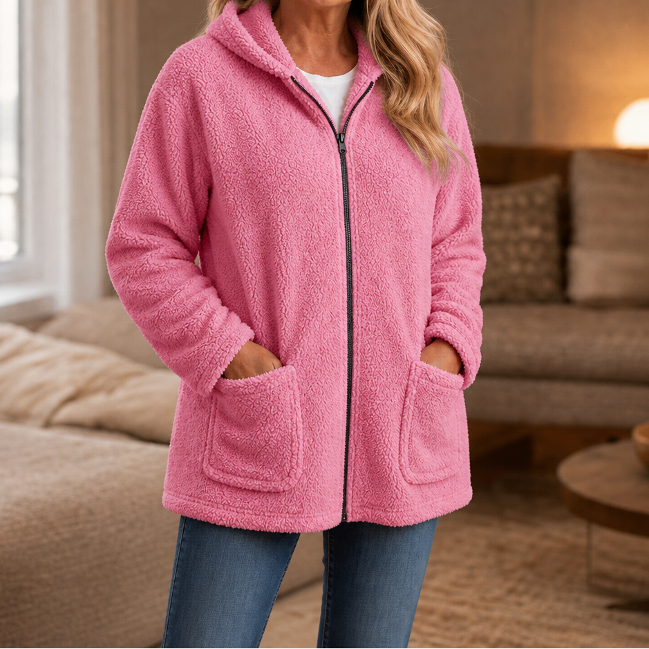 Cozelle – Plush Hooded Oversized Zip-Up Jacket