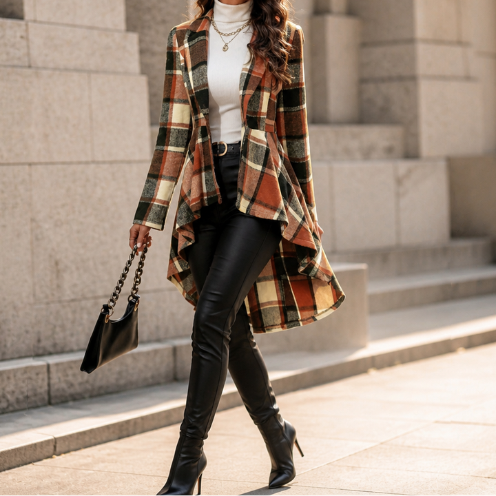 Cinchella – Plaid High-Low Peplum Waist Coat