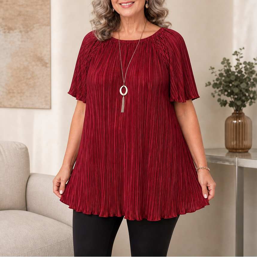Wearbella – Pleated Wide-Fit Button-Up Blouse