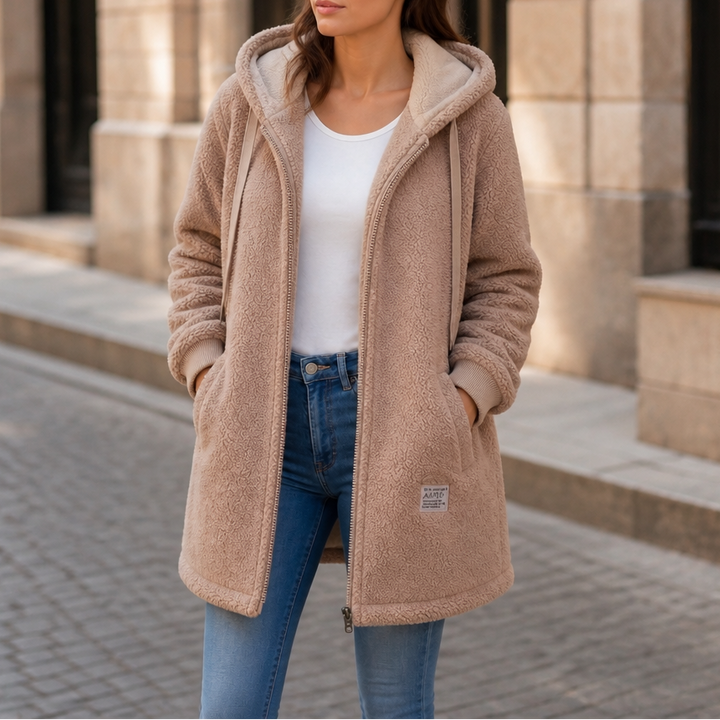 Veloura – Hooded Mid-Length Faux-Shearling Jacket
