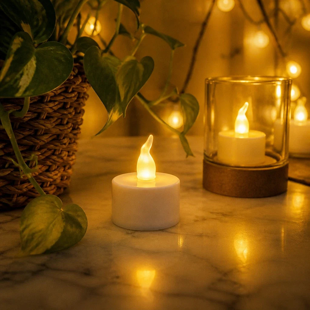 Glowlet – Warm Flame-Shaped LED Tea Light Candles (12-Pack)