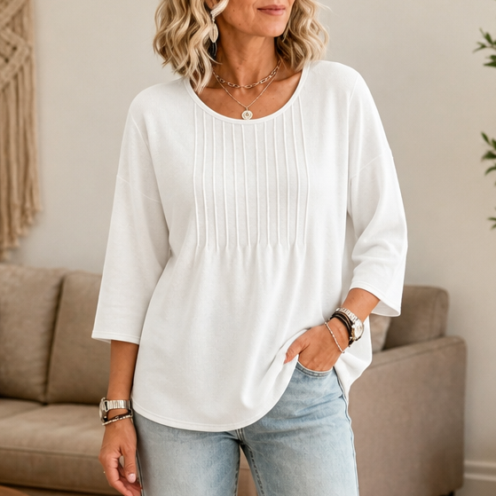 Pleatwell – Vertical Pleated Round-Neck Top