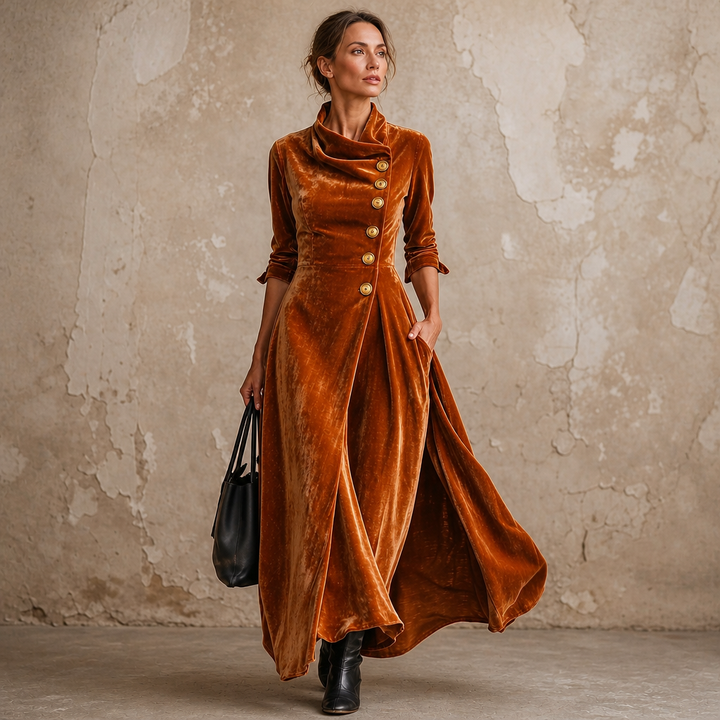 Veloura – Cowl Neck Velvet-Look Maxi Dress