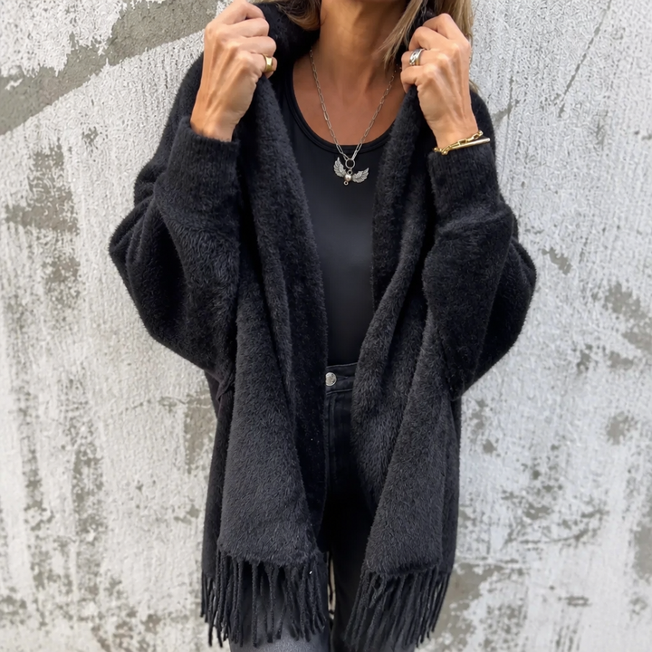 Mantelle – Draped Shawl Collar Open-Front Wool Coat