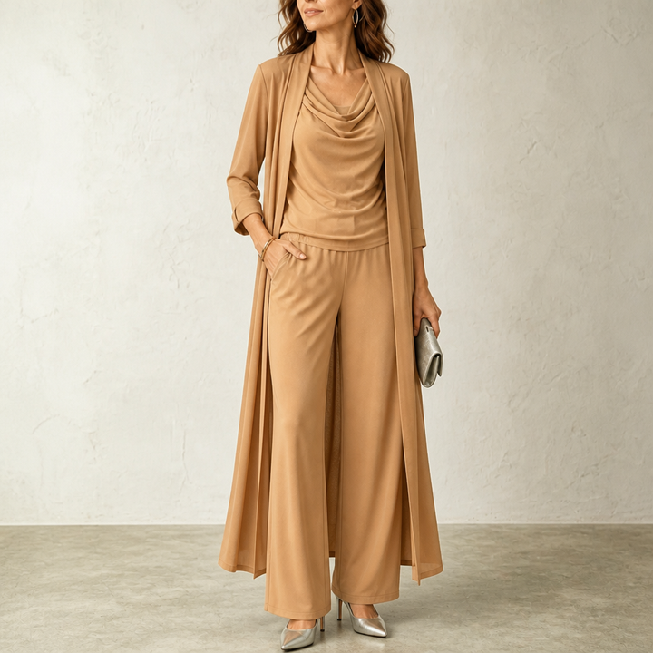 Wearbella – Swing Collar Cardigan Wide-Leg Pants Set