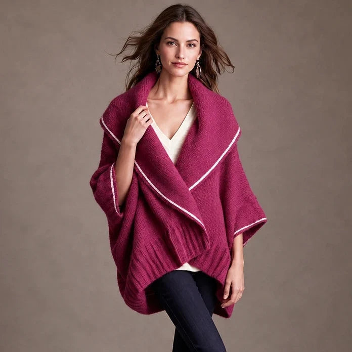 Drapella – Contrast-Trim Draped Knit Cardigan