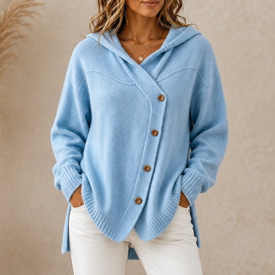Lunette Wrap – Asymmetric Diagonal Hooded Knit Cardigan