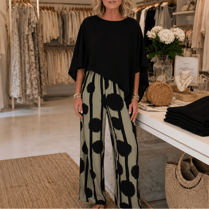 Lunetta – Asymmetric Poncho Top And Wide-Leg Pants Set