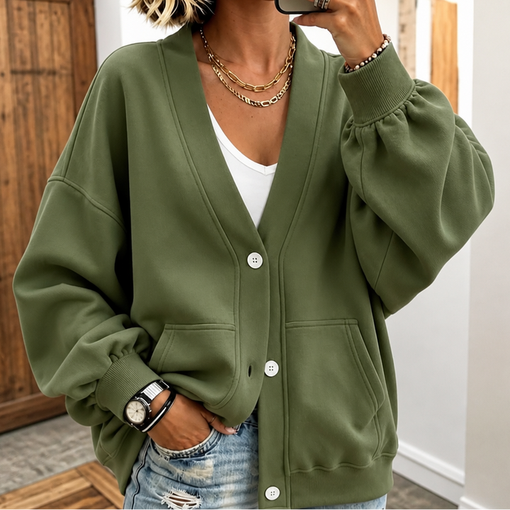 Wearbella – Oversized Drop-Shoulder Lantern Sleeve Cardigan