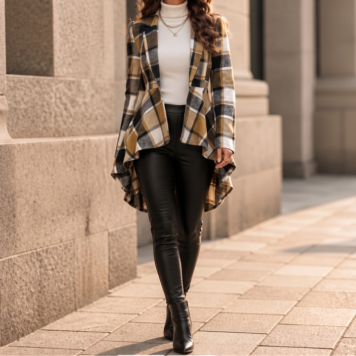 Cinchella – Plaid High-Low Peplum Waist Coat