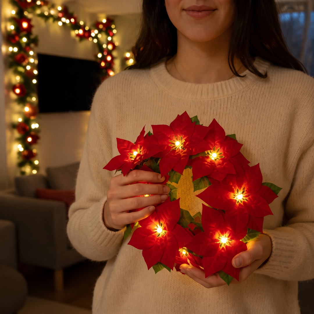 Hollyvia – Poinsettia LED Light-Up Garland