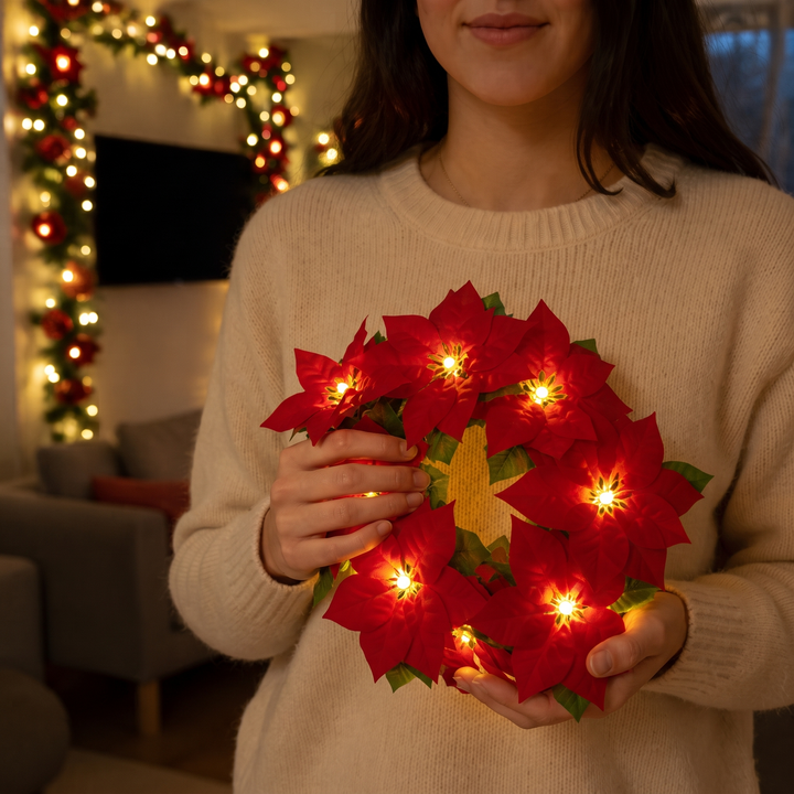Hollyvia – Poinsettia LED Light-Up Garland